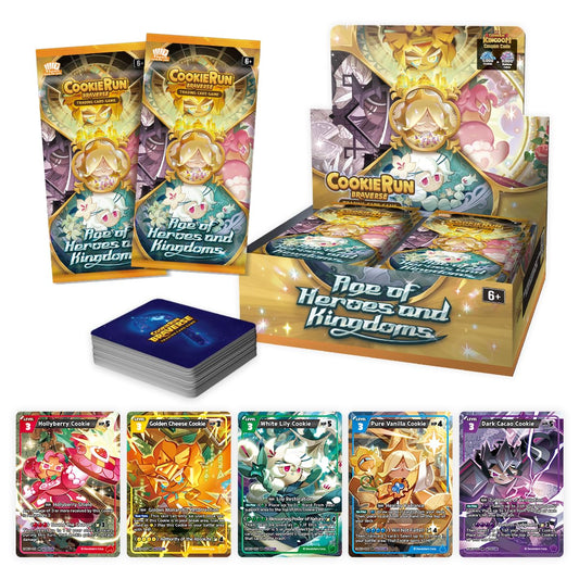 CookieRun TCG booster display featuring Age of Heroes and Kingdoms to inspire strategic plays