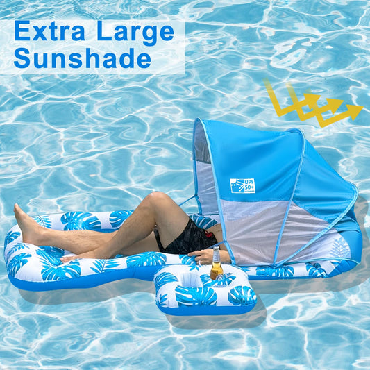 COOLCOOLDEE large lounger with built-in headrest for extra comfort on water.