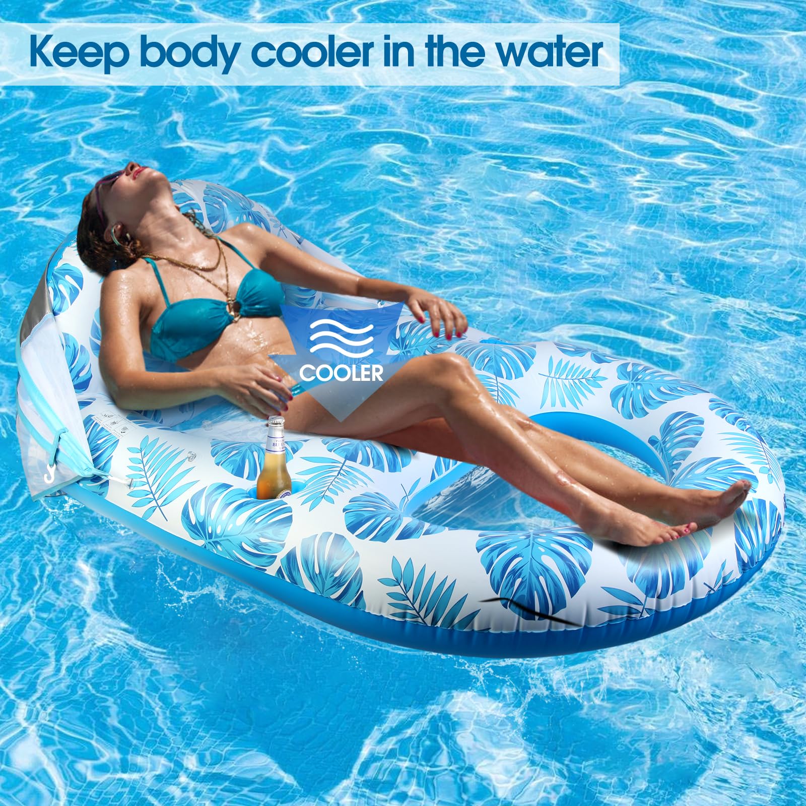COOLCOOLDEE heavy-duty inflatable lounger supports up to 300 pounds for adults