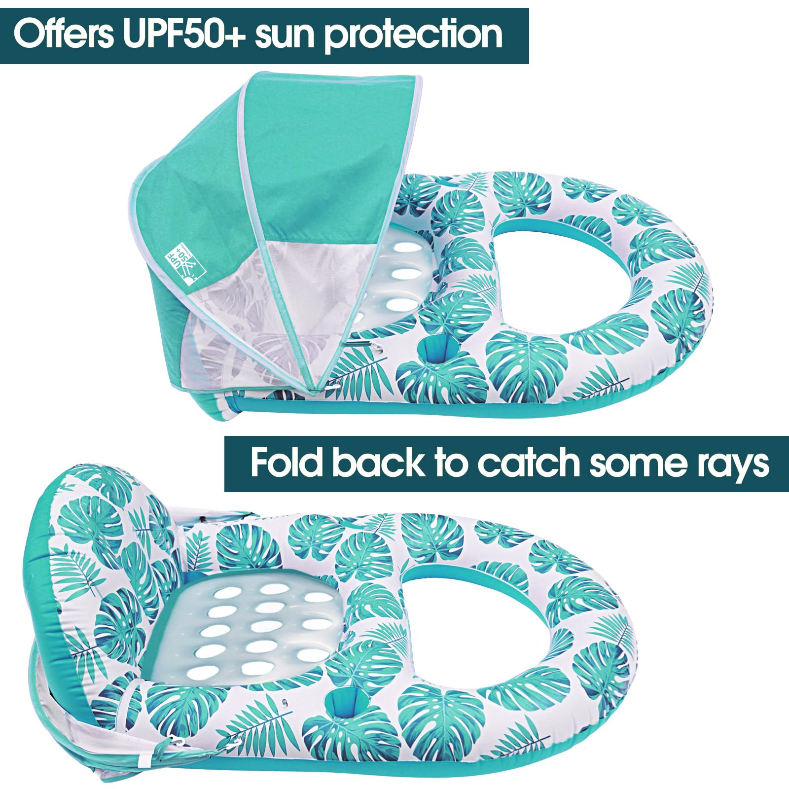 COOLCOOLDEE pool lounge float features built-in cup holder for drinks.