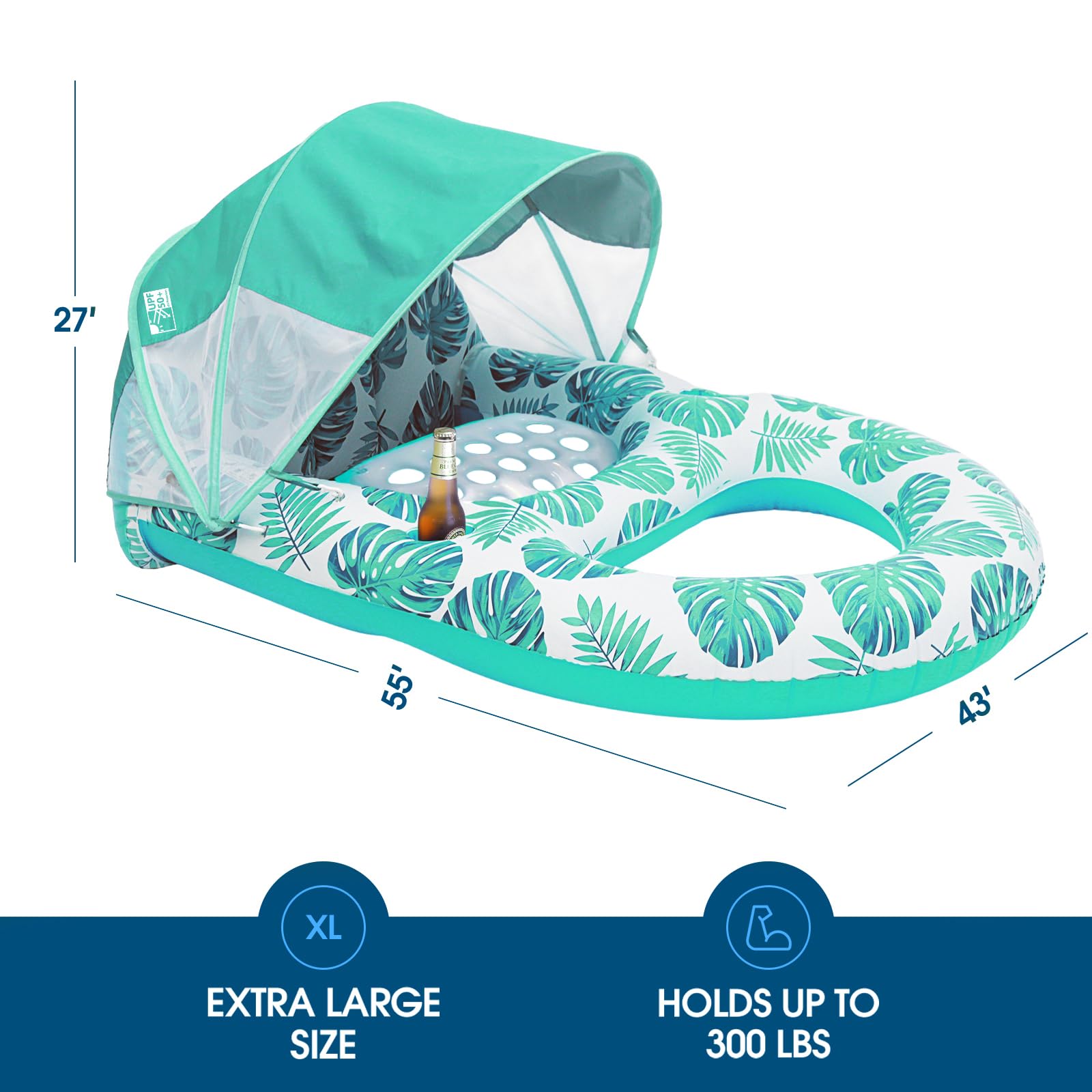 COOLCOOLDEE pool lounge float with backrest, legrest, and footrest for comfort.