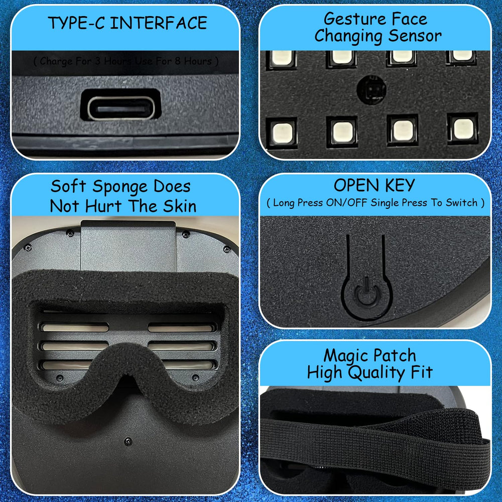 CoolGuarder LED mask with large eyelets for clear visibility during wear.