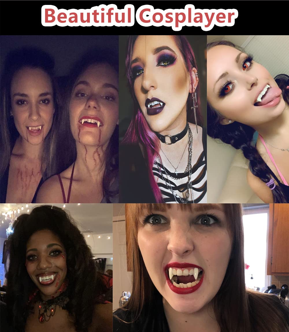 COOLJOY vampire fangs close-up showing realistic resin details for cosplay