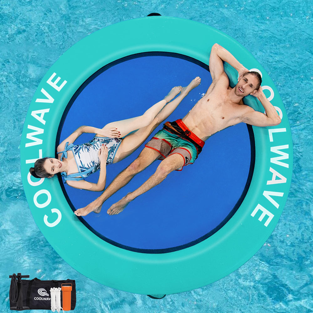 COOLWAVE 8ft inflatable water hammock ready for pool lounging and lakeside relaxation.