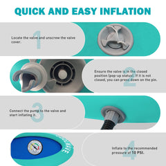 COOLWAVE includes hand pump, storage bag, mooring ropes, and repair kit for quick setup.
