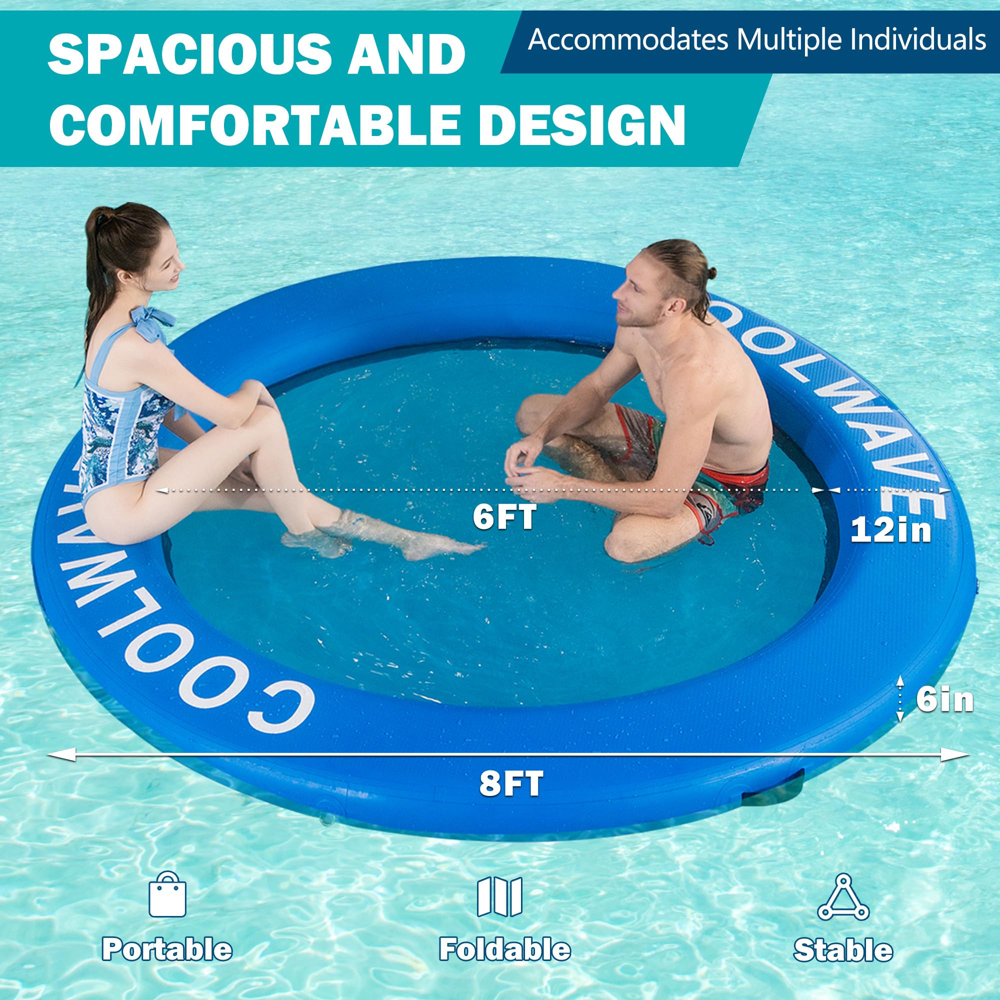 CoolWave 10ft berry round float supporting multiple people outdoors