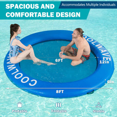 CoolWave 10ft berry round float supporting multiple people outdoors