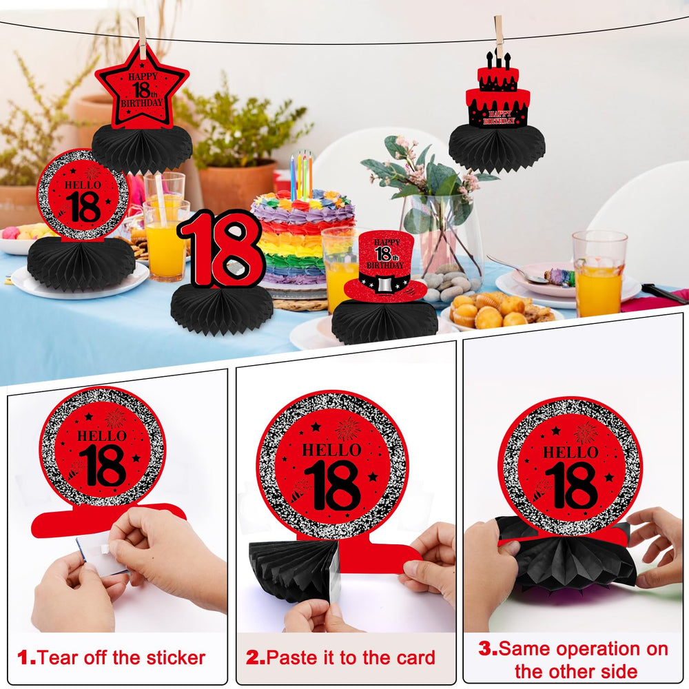 Coosilion red and black latex balloons create bold accents.