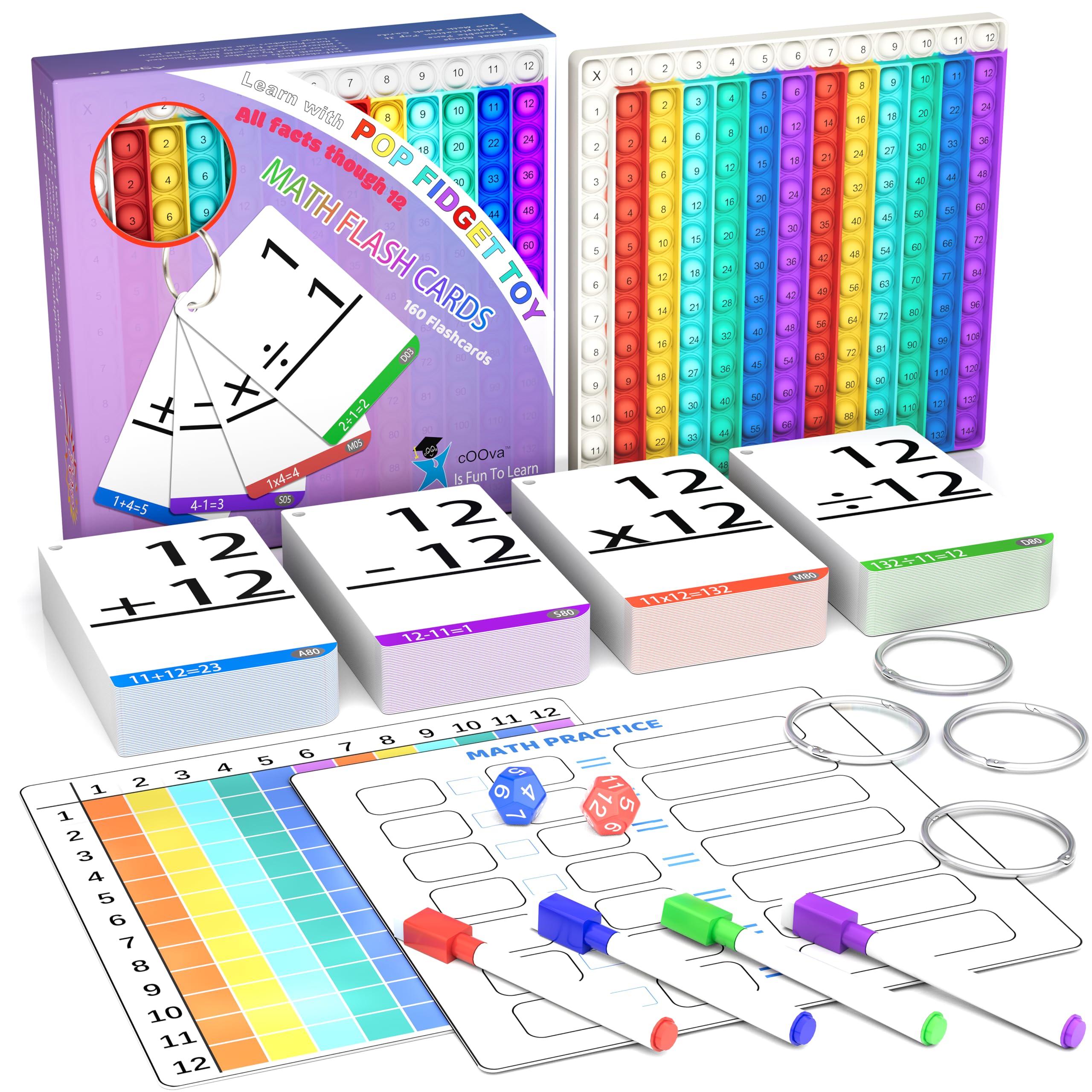 COOVA Math Pop It with addition flash cards for hands-on learning.