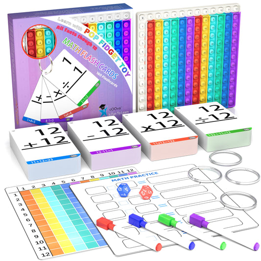 COOVA Math Pop It with addition flash cards for hands-on learning.