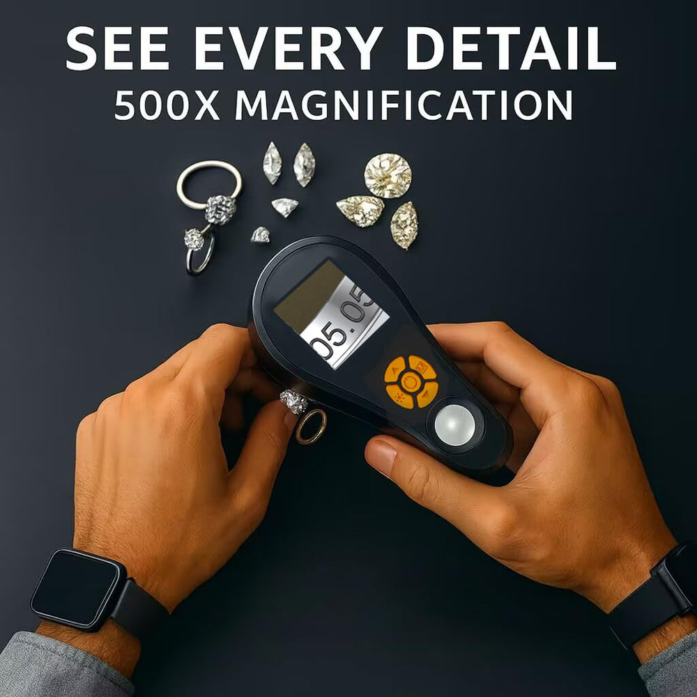 COOVIE handheld digital microscope offers 500x magnification for detailed inspection.