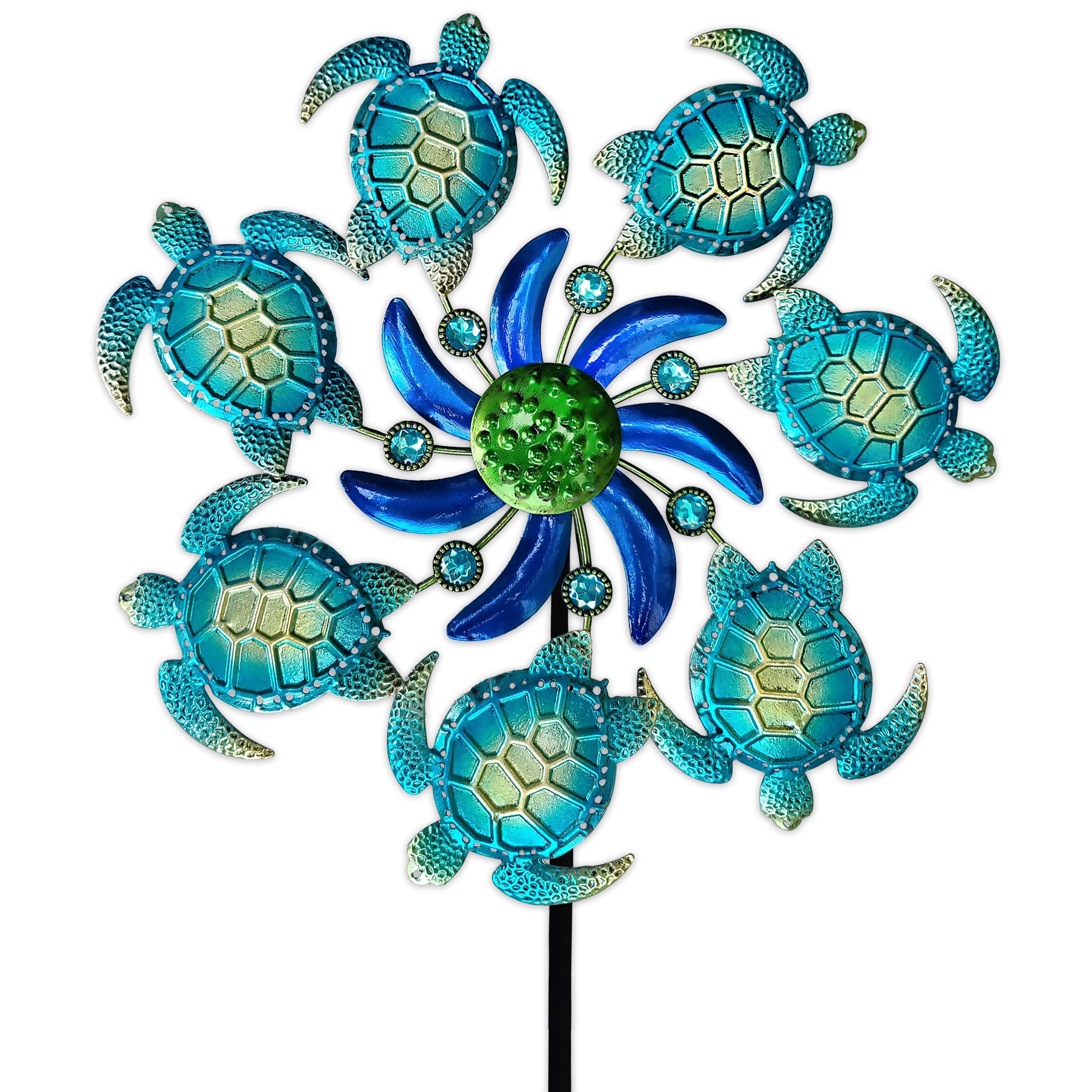 COOZZYHOUR sea turtle wind spinner stake adds a vibrant garden focal point.