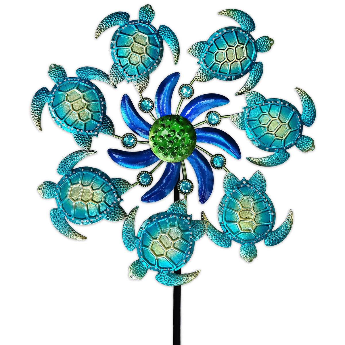 COOZZYHOUR sea turtle wind spinner stake adds a vibrant garden focal point.