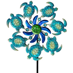 COOZZYHOUR sea turtle wind spinner stake adds a vibrant garden focal point.