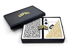 Copag 1546 bridge-size deck for professional play with elegant black and gold.