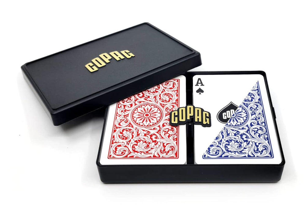 Copag 1546 design bridge-size narrow cards for precise, compact handling.