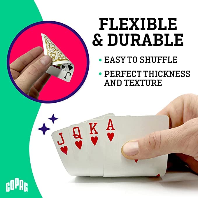 Copag 1546 poker size hand grip for comfortable shuffling.