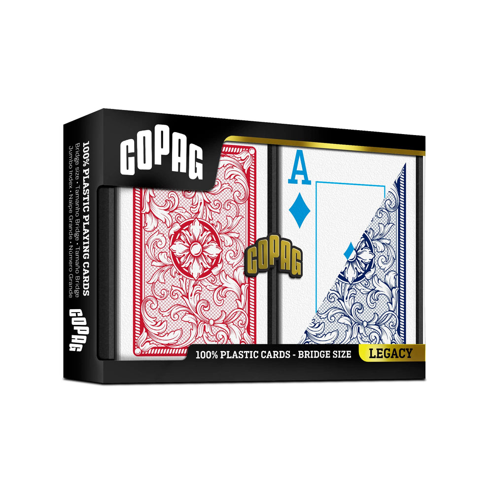 Copag 4-Color Legacy durable plastic cards held in hand
