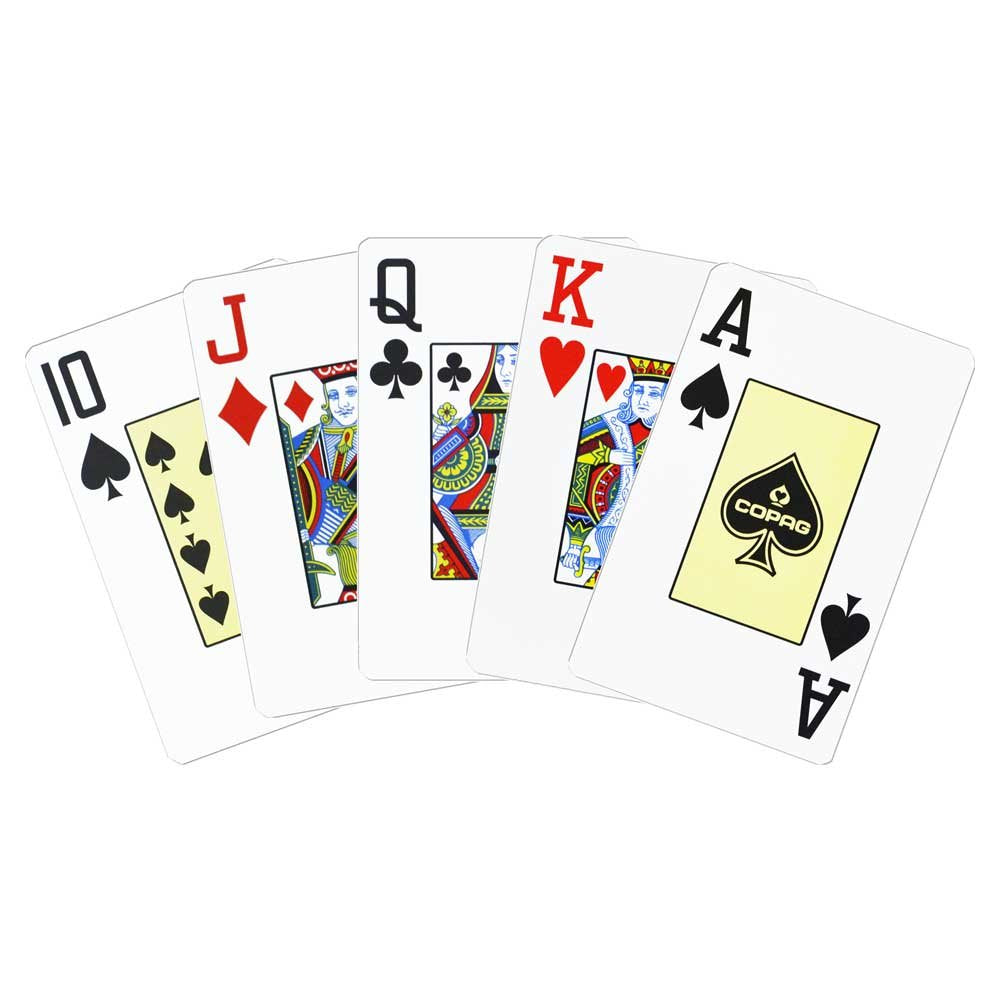 Copag black deck on table during Texas Hold'em night.