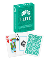 Copag Elite plastic cards green front view, smooth shuffle feel