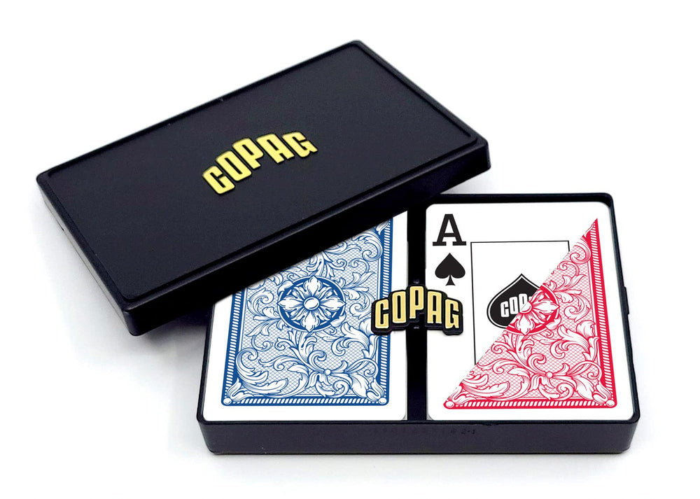 Copag Legacy design deck in a hard plastic case for easy travel
