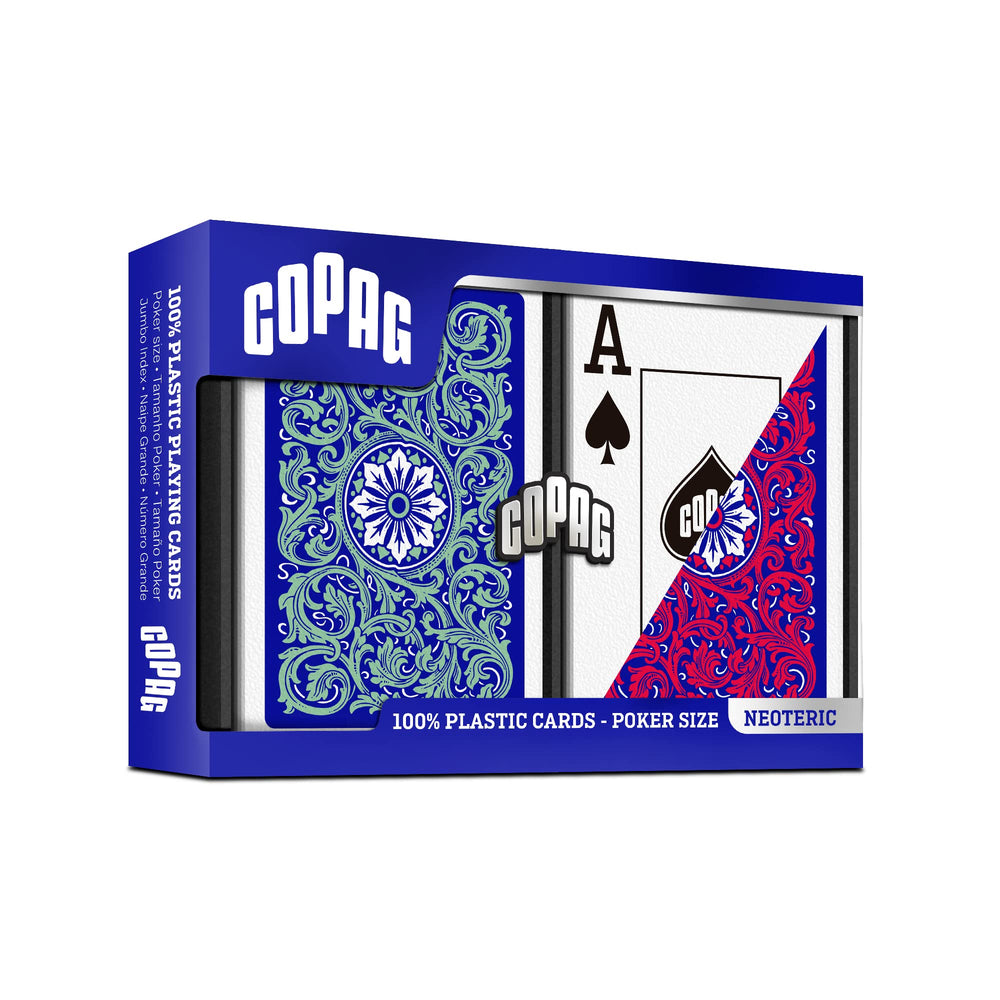 Copag 1546 Neoteric deck back displays vibrant green-red design for easy color recognition.