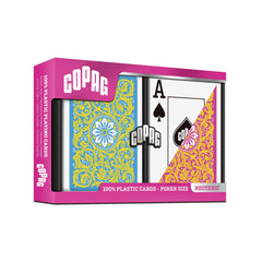 Copag Neoteric Design yellow-pink-blue double-deck, vibrant color for game nights.