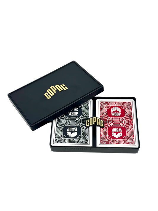 Copag WSOP 100% plastic playing cards double-deck set—durable for frequent games.