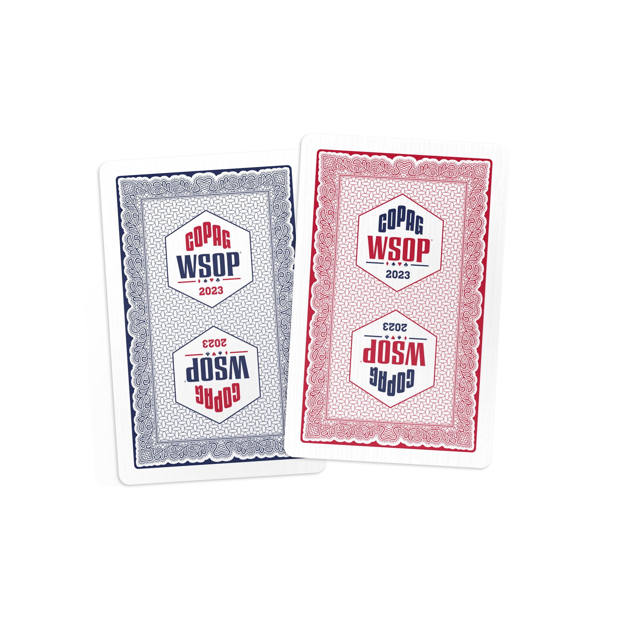 Copag WSOP 2023 red-blue decks displayed in slim case for easy storage