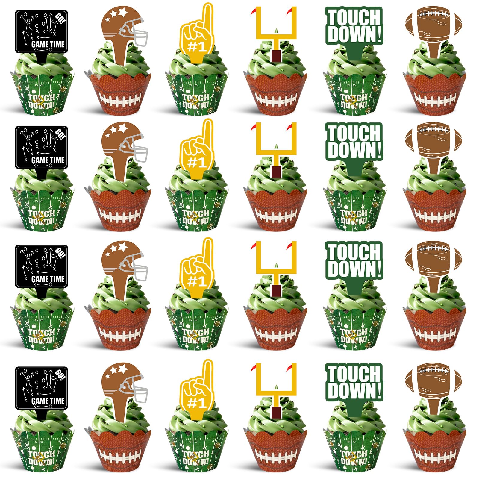 CoquetteBow012 football cupcake toppers goalposts design enhances game-day desserts