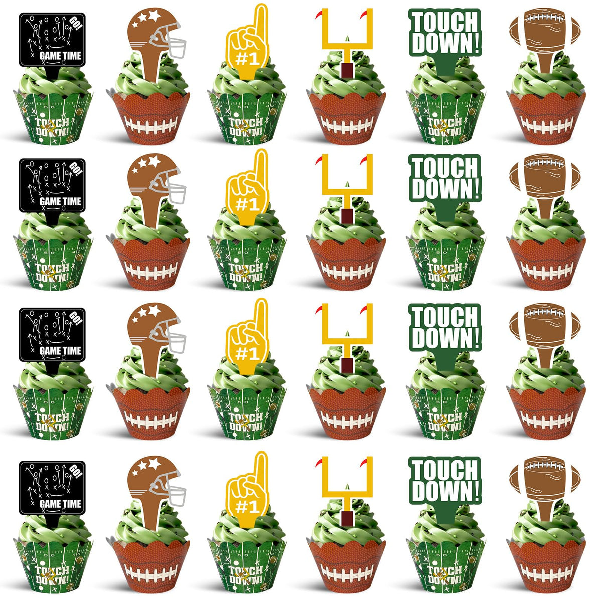 CoquetteBow012 football cupcake toppers goalposts design enhances game-day desserts