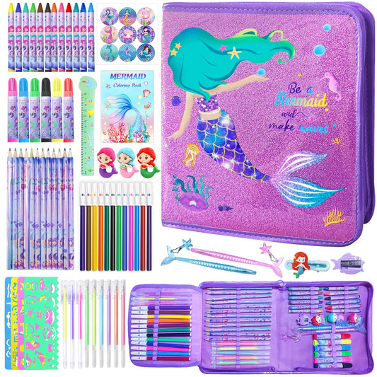 CORALMEE Mermaid pencil case keeps art supplies organized and portable.
