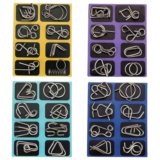 COREXISLY 32-piece metal brain teaser puzzles with pouch for mindful, screen-free fun.
