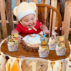 CORODER 48CS bear toppers on cupcakes create a charming party centerpiece.