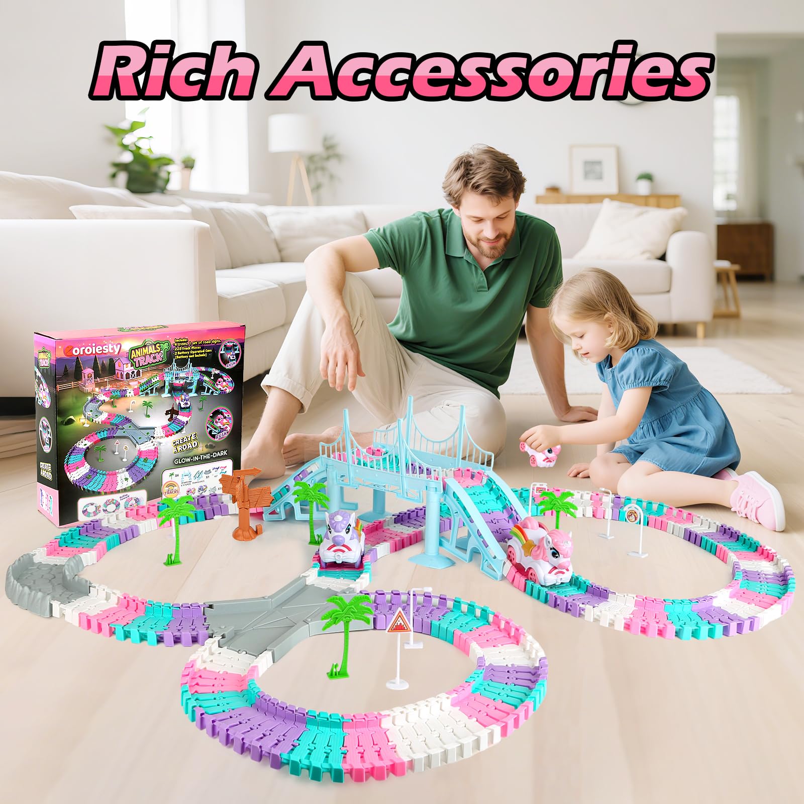 Coroiesty unicorn cars glow for nighttime racing and imaginative play.