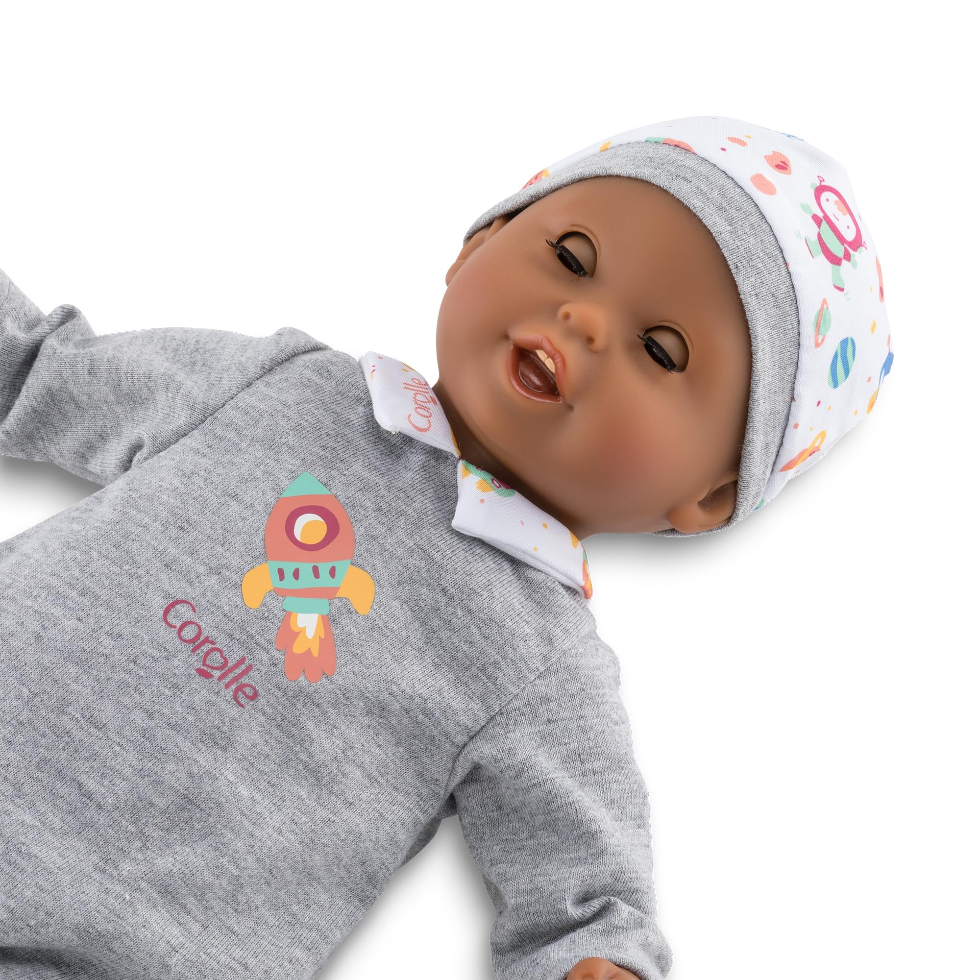 Corolle Bebe Calin Marius soft body enhances lifelike handling.