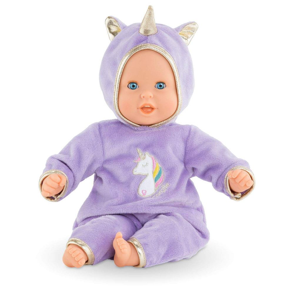 Corolle Bebe Calin Unicorn in unicorn onesie ready for imaginative play
