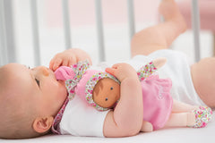 Corolle Miss Pink Blossom Garden dress detail and plush velour fabric
