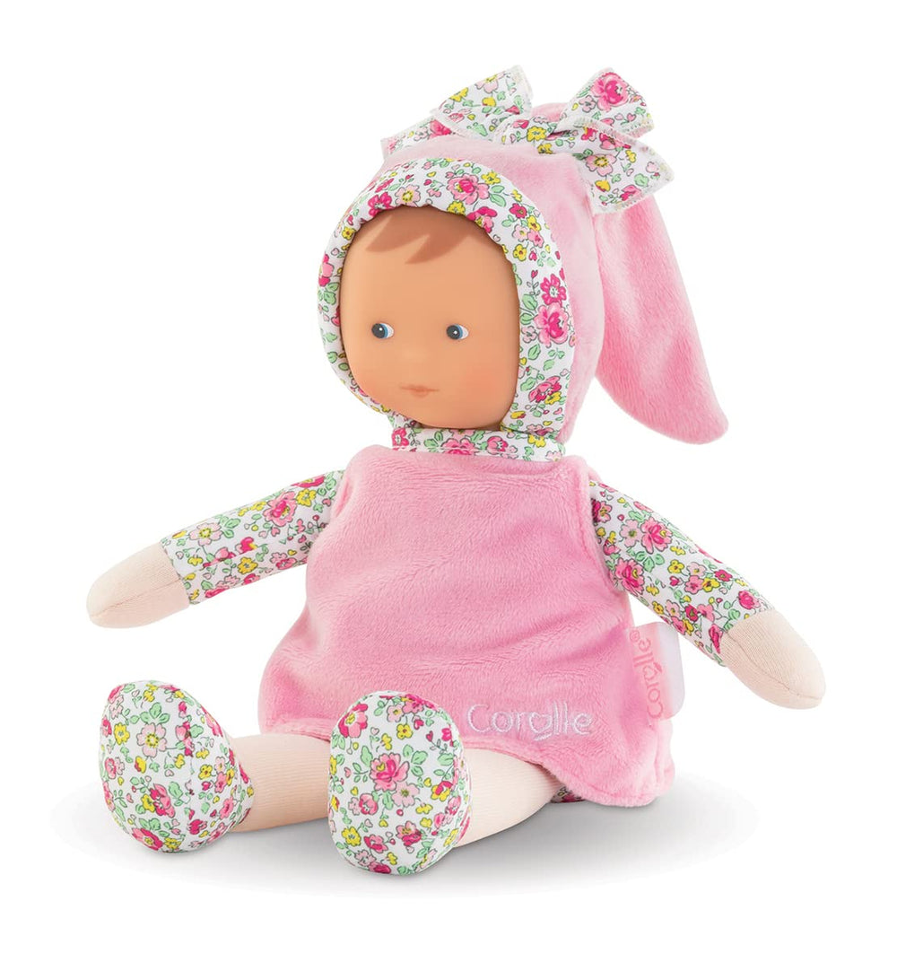 Corolle Miss Pink Blossom Garden doll front view showing soft body and cuddly face
