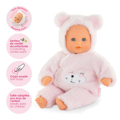 Corolle My First Cuddly Teddy Bear Doll with sleeping eyes for nurturing moments.