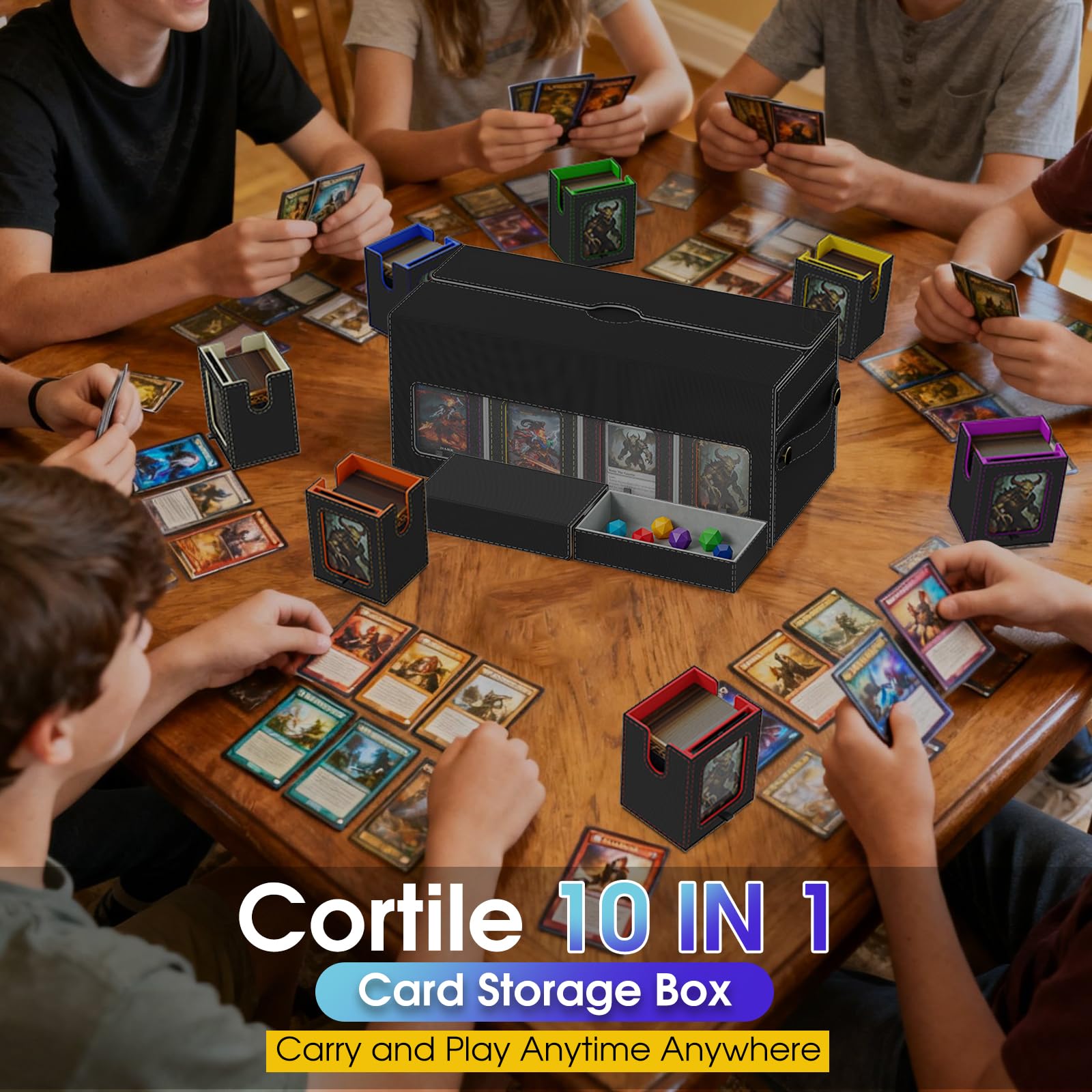 Cortile deck box carry handle for comfortable on-the-go transport.