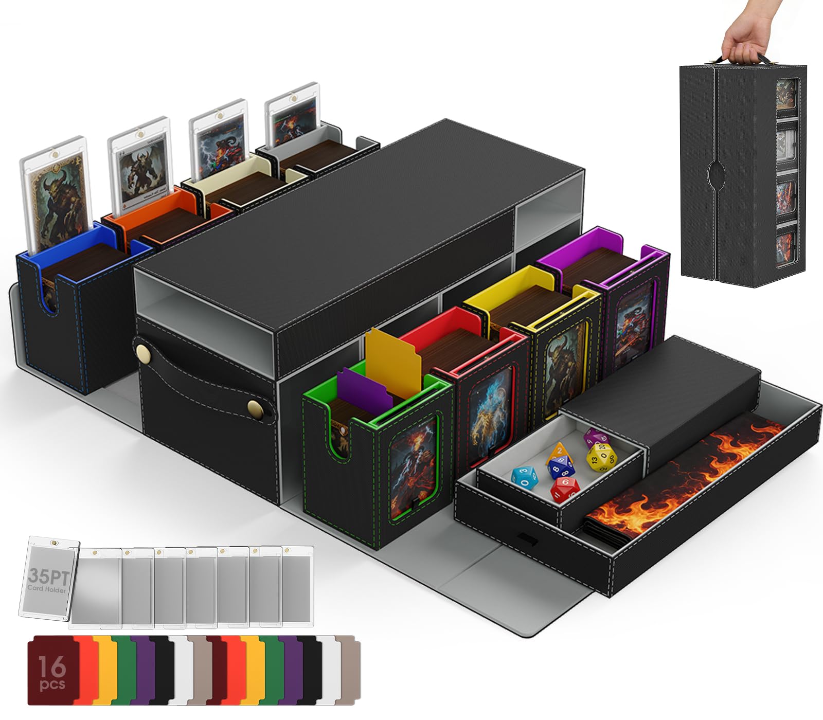 Cortile MTG deck box showing eight modular cases for organized storage and quick access.