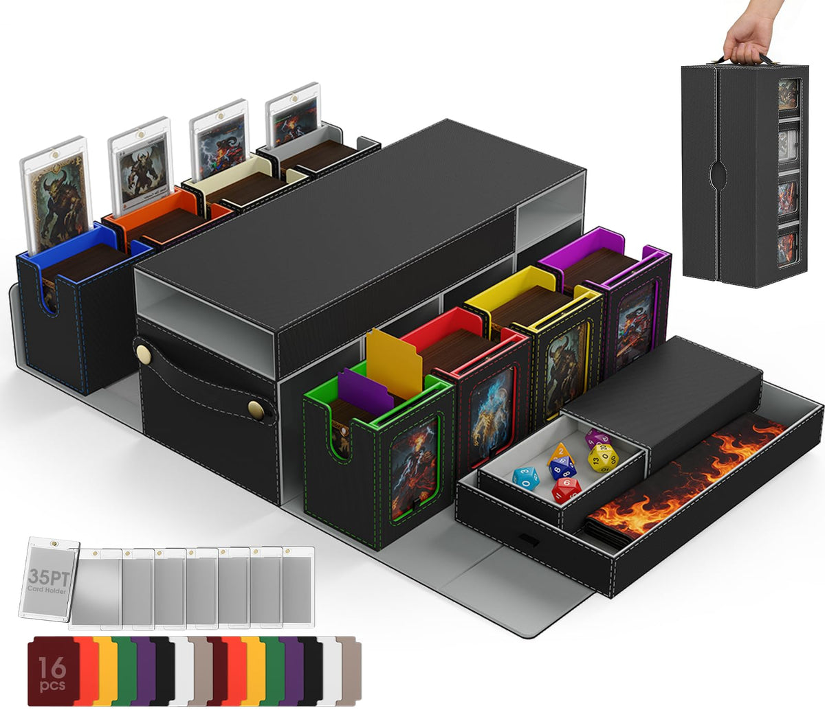 Cortile MTG deck box showing eight modular cases for organized storage and quick access.