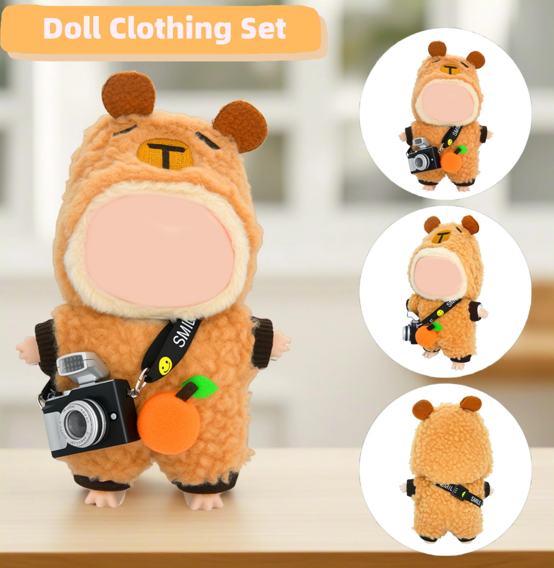 Coruja plush bear hoodie close-up showing soft fabric and details.