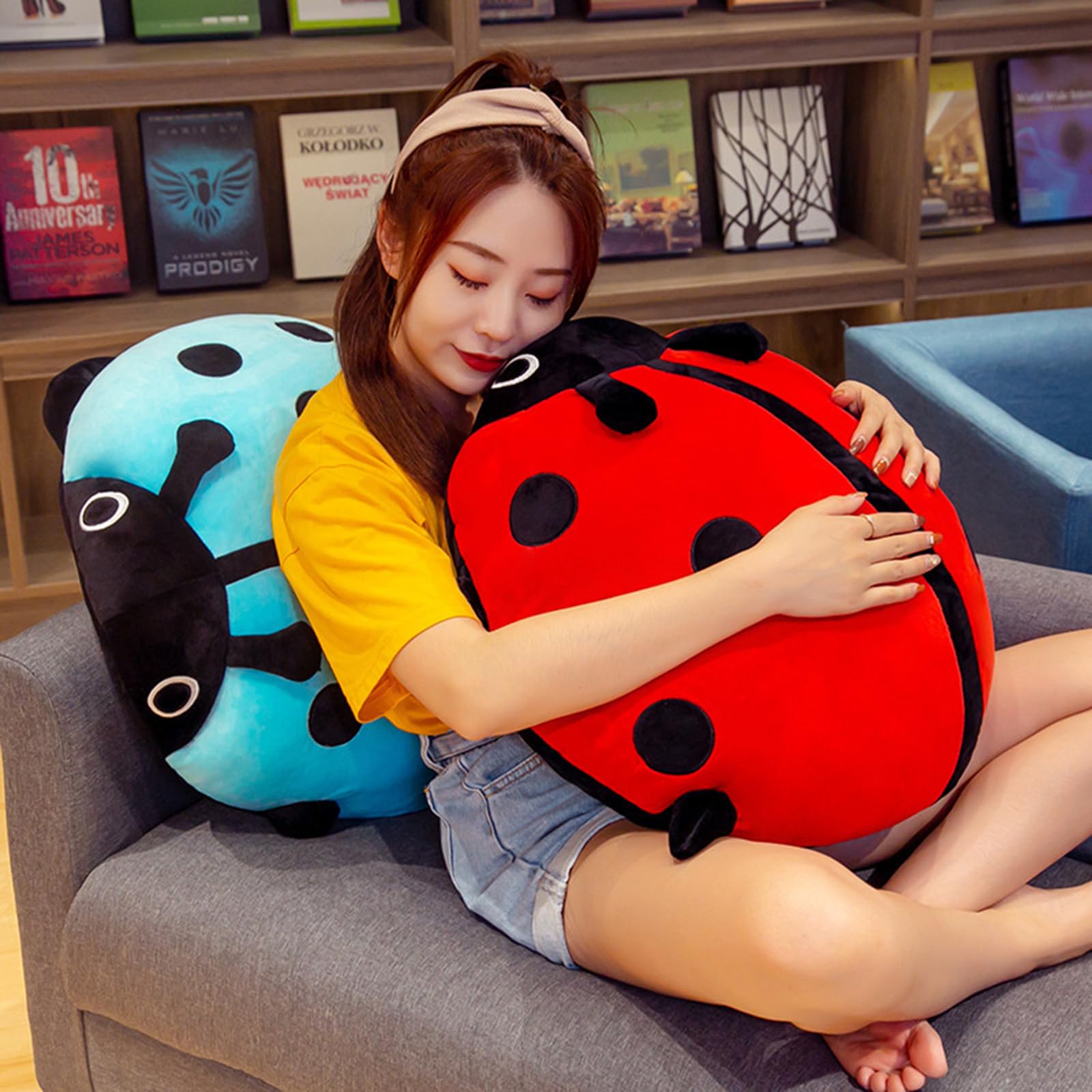 COSGOO red ladybug plush versatile reading or TV pillow