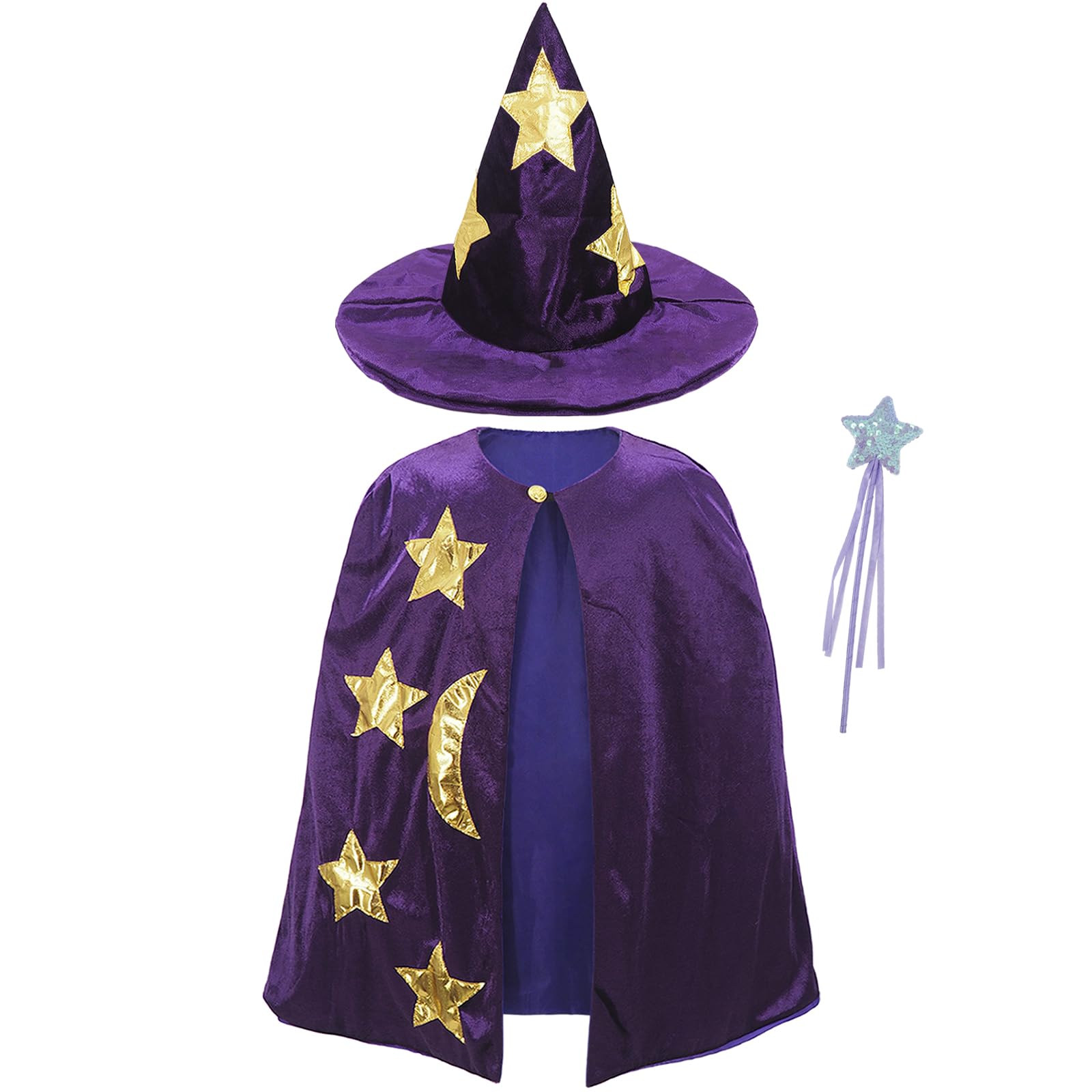 CosInStyle Kids Wizard Cloak Purple back view for a complete costume look