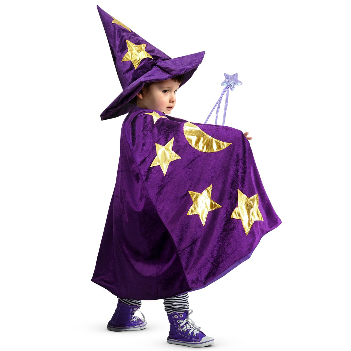 CosInStyle Kids Wizard Cloak Purple front view for imaginative cosplay