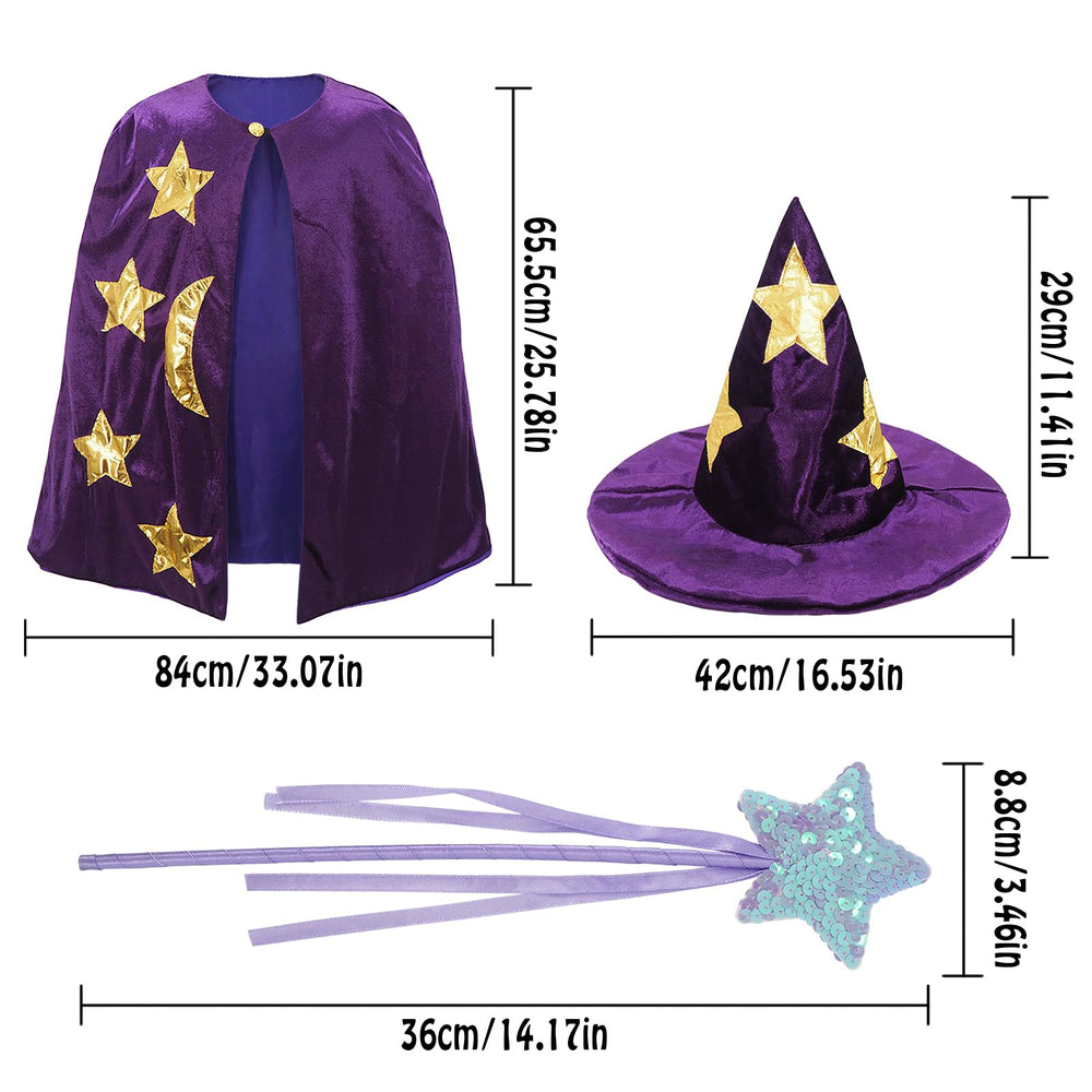 CosInStyle Kids Wizard Cloak Purple star pattern detail on cape