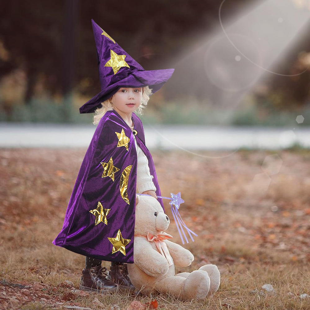 CosInStyle Kids Wizard Cloak Purple collar with button detail