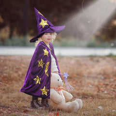 CosInStyle Kids Wizard Cloak Purple collar with button detail